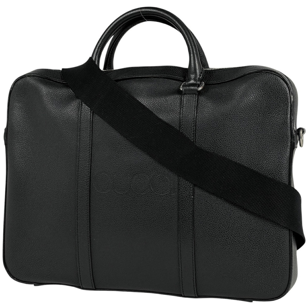 Gucci logo business bag shoulder briefcase leather black